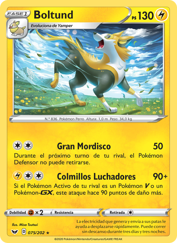 Boltund 75 — Espada y Escudo (Spanish Pokémon TCG card)