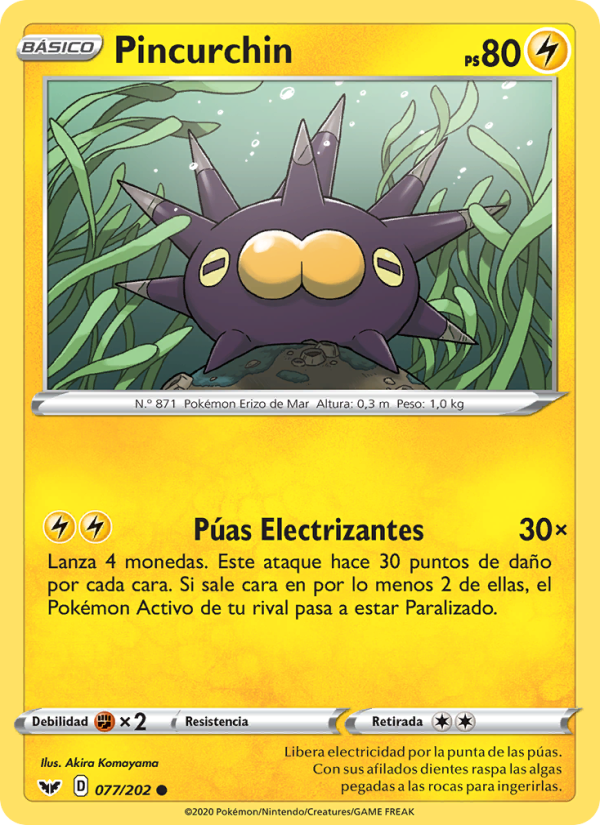 Pincurchin 77 — Espada y Escudo (Spanish Pokémon TCG card)
