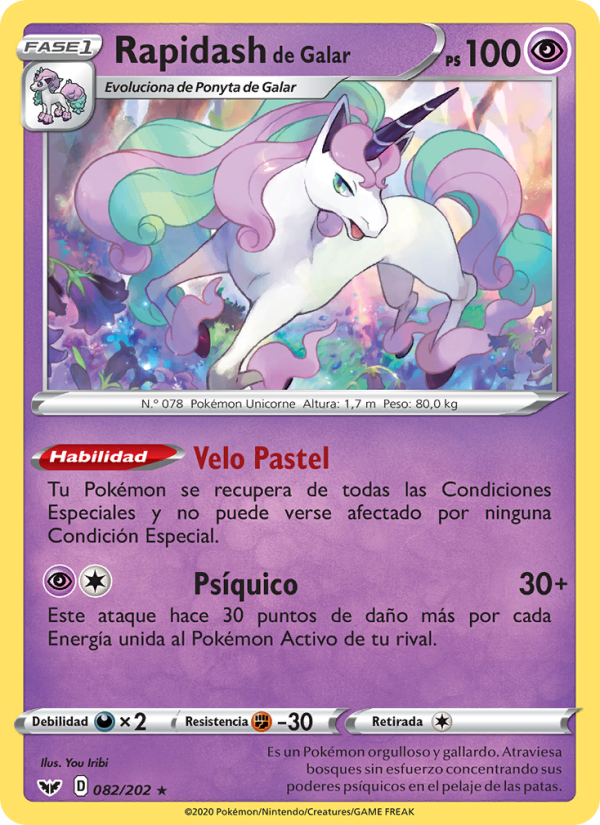 Rapidash de Galar 82 — Espada y Escudo (Spanish Pokémon TCG card)