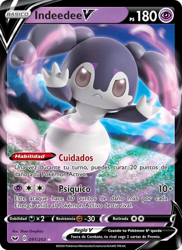 Indeedee V 91 — Espada y Escudo (Spanish Pokémon TCG card)