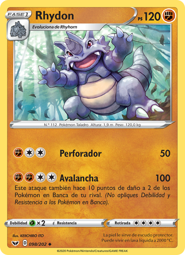 Rhydon 98 — Espada y Escudo (Spanish Pokémon TCG card)