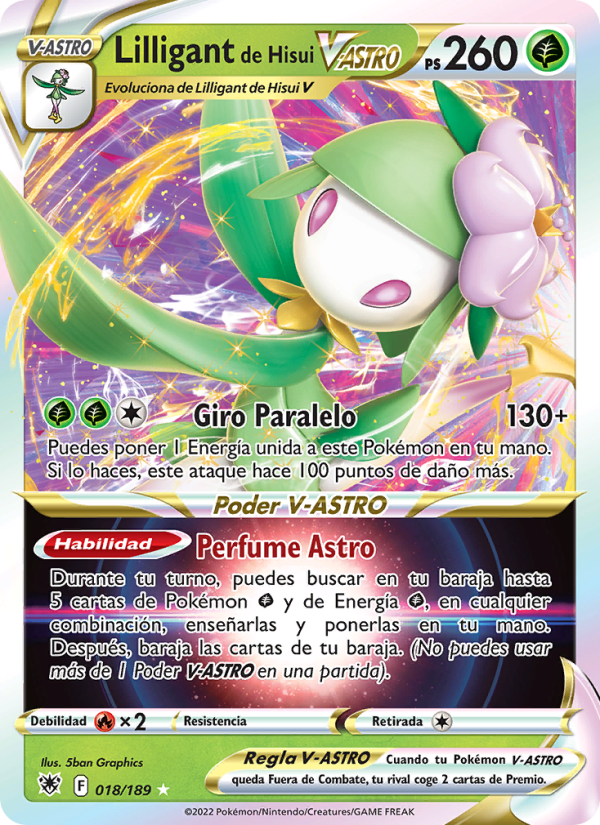Lilligant de Hisui V-ASTRO 018 — Resplandor Astral (Spanish Pokémon TCG card)