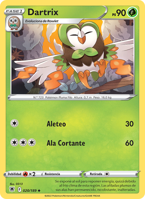 Dartrix 020 — Resplandor Astral (Spanish Pokémon TCG card)