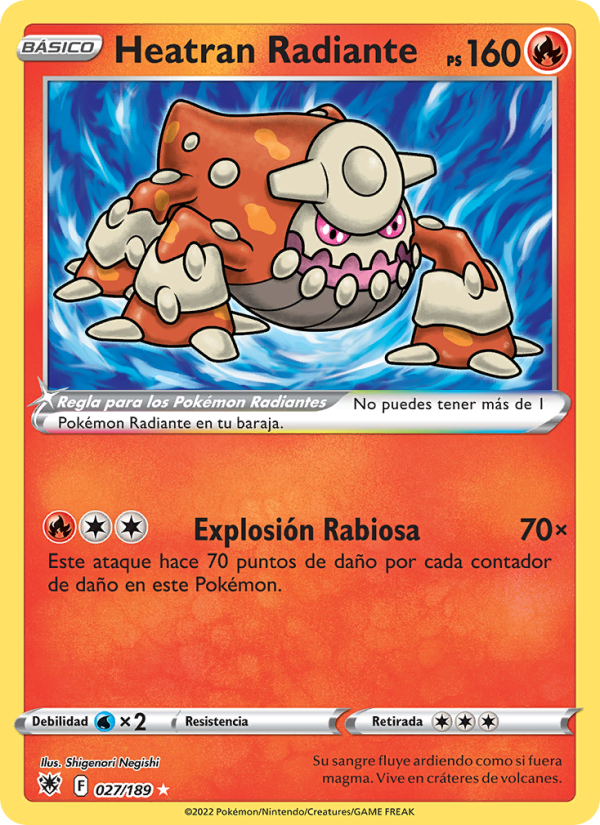Heatran Radiante 027 — Resplandor Astral (Spanish Pokémon TCG card)