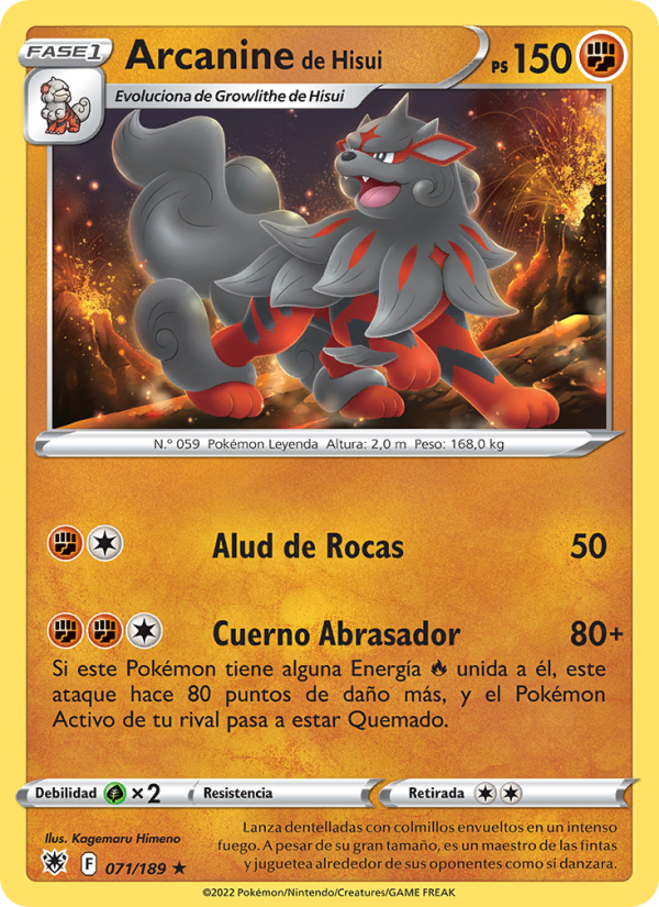 Arcanine de Hisui 071 — Resplandor Astral (Spanish Pokémon TCG card)