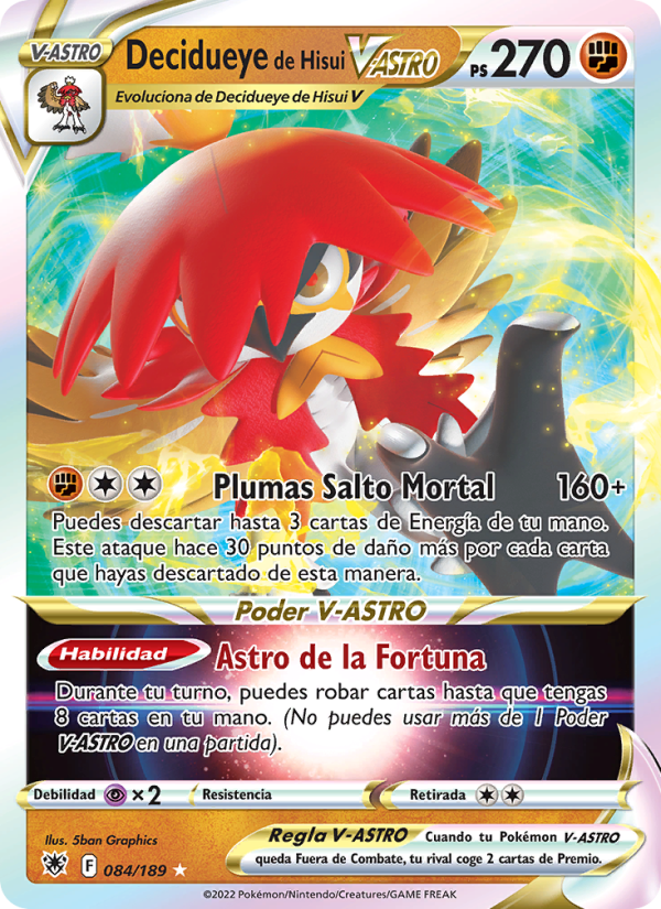 Decidueye de Hisui V-ASTRO 084 — Resplandor Astral (Spanish Pokémon TCG card)