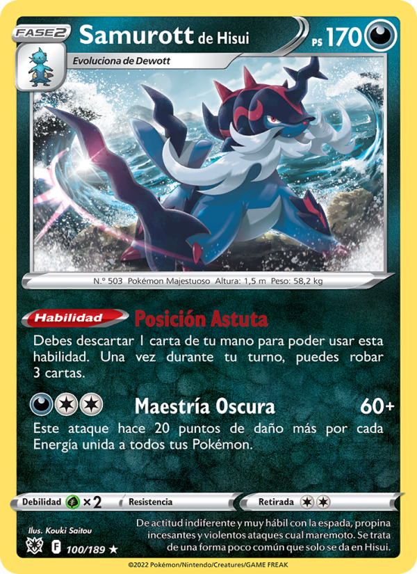 Samurott de Hisui 100 — Resplandor Astral (Spanish Pokémon TCG card)