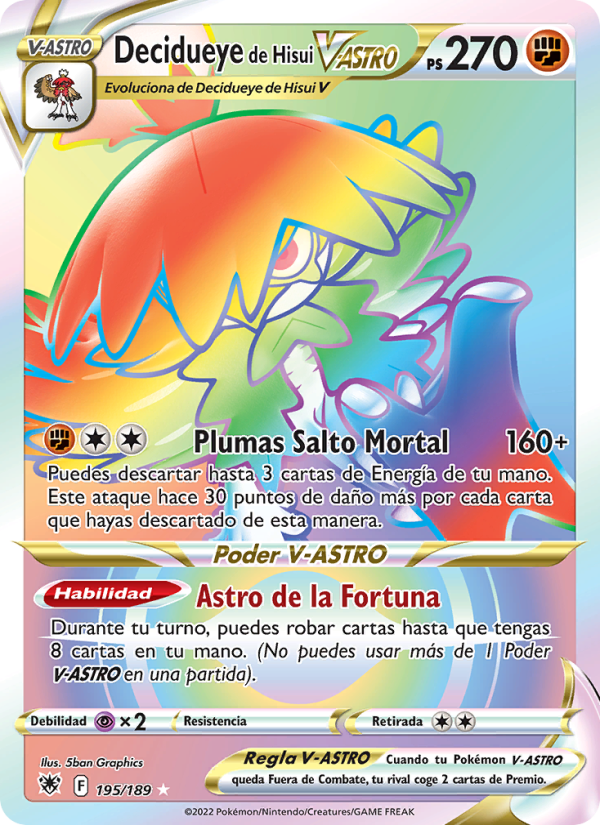 Decidueye de Hisui V-ASTRO 195 — Resplandor Astral (Spanish Pokémon TCG card)