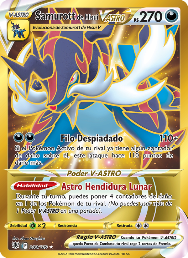 Samurott de Hisui V-ASTRO 209 — Resplandor Astral (Spanish Pokémon TCG card)