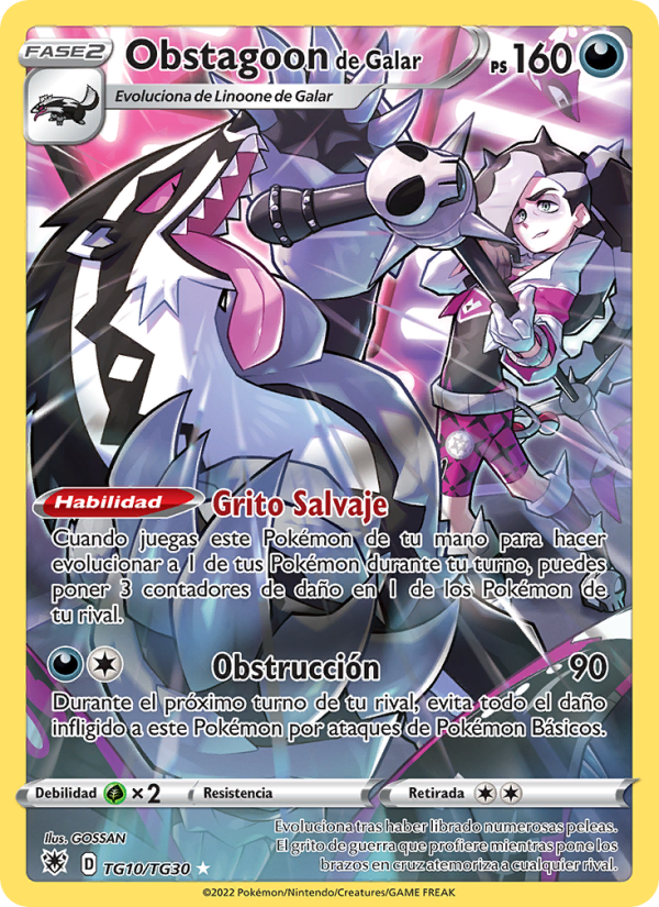 Obstagoon de Galar TG10 — Resplandor Astral (Spanish Pokémon TCG card)