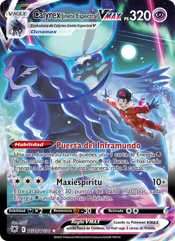Calyrex Jinete Espectral VMAX TG18 — Resplandor Astral (Spanish Pokémon TCG card)