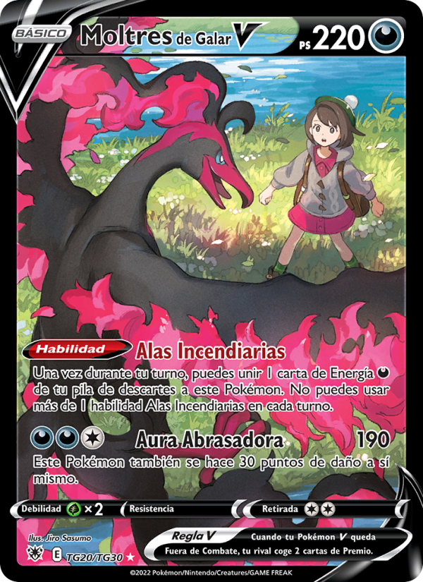 Moltres de Galar V TG20 — Resplandor Astral (Spanish Pokémon TCG card)
