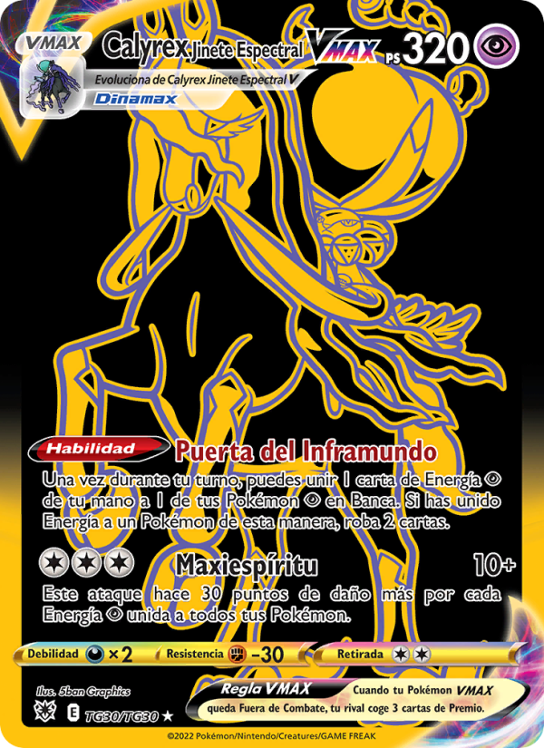 Calyrex Jinete Espectral VMAX TG30 — Resplandor Astral (Spanish Pokémon TCG card)