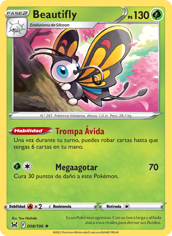 Beautifly 008 — Origen Perdido (Spanish Pokémon TCG card)