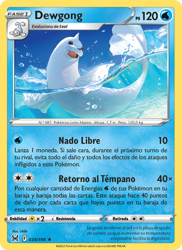 Dewgong 034 — Origen Perdido (Spanish Pokémon TCG card)