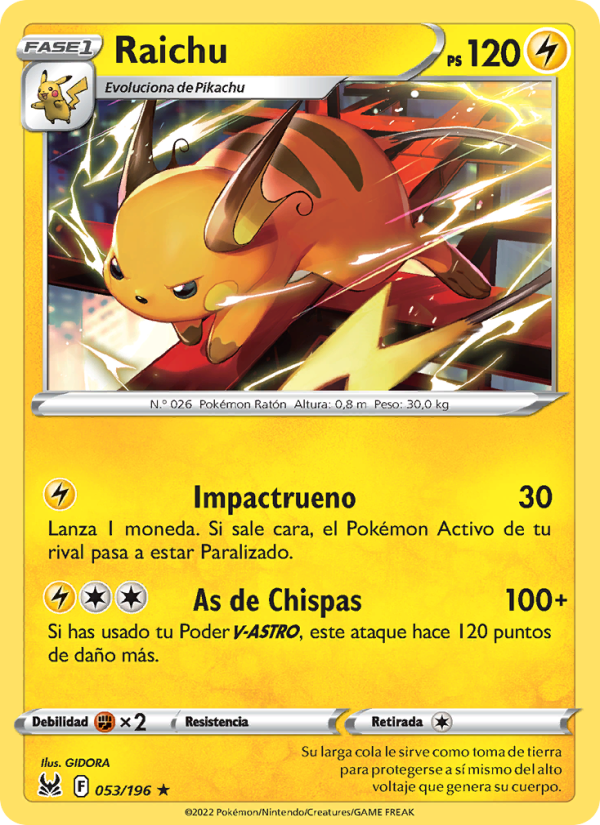 Raichu 053 — Origen Perdido (Spanish Pokémon TCG card)