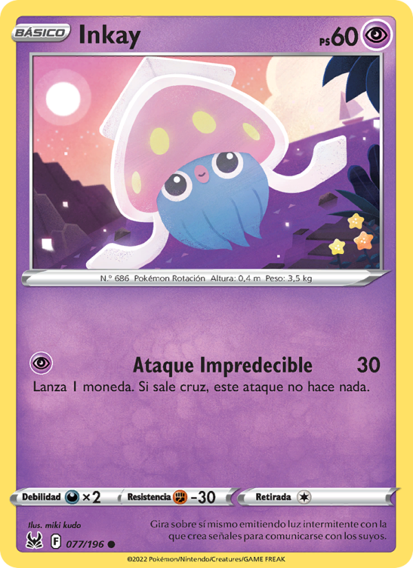 Inkay 077 — Origen Perdido (Spanish Pokémon TCG card)
