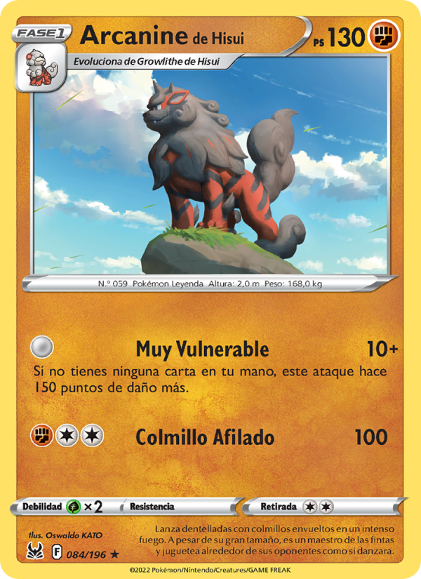 Arcanine de Hisui 084 — Origen Perdido (Spanish Pokémon TCG card)