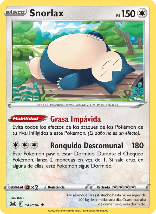 Snorlax 143 — Origen Perdido (Spanish Pokémon TCG card)