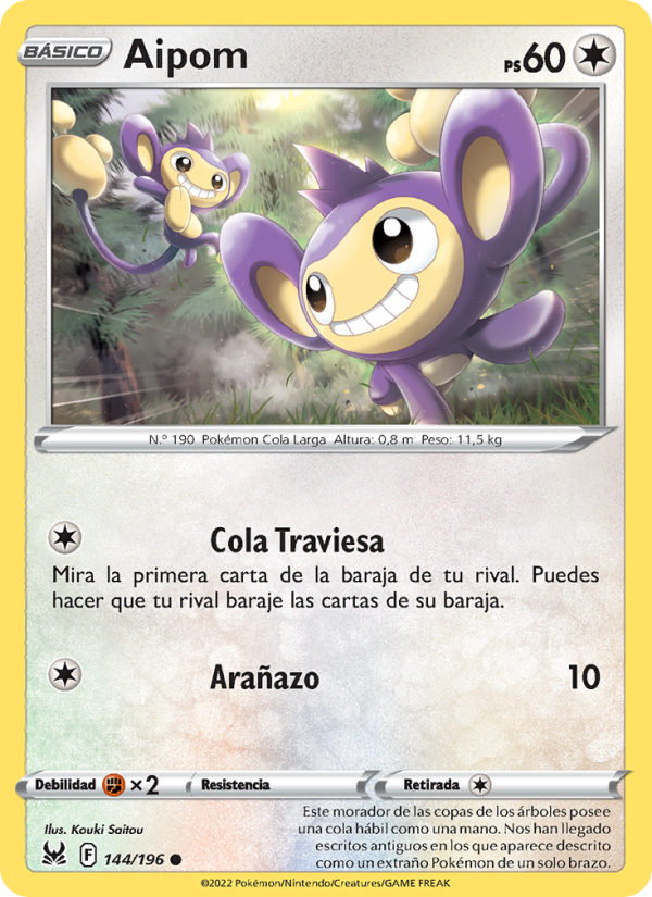 Aipom 144 — Origen Perdido (Spanish Pokémon TCG card)