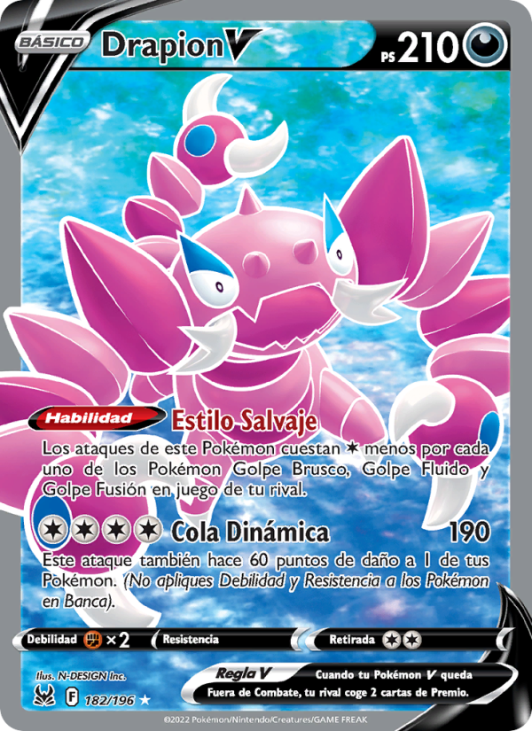 Drapion V 182 — Origen Perdido (Spanish Pokémon TCG card)
