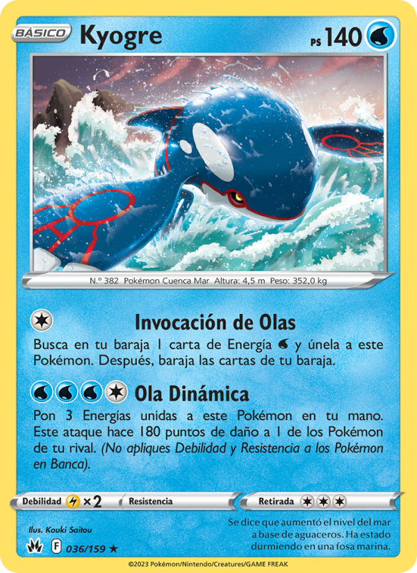 Kyogre 036 — Cenit Supremo (Spanish Pokémon TCG card)
