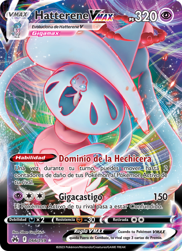 Hatterene VMAX 066 — Cenit Supremo (Spanish Pokémon TCG card)