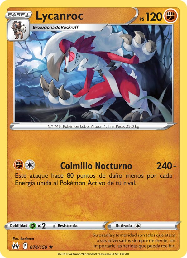 Lycanroc 074 — Cenit Supremo (Spanish Pokémon TCG card)