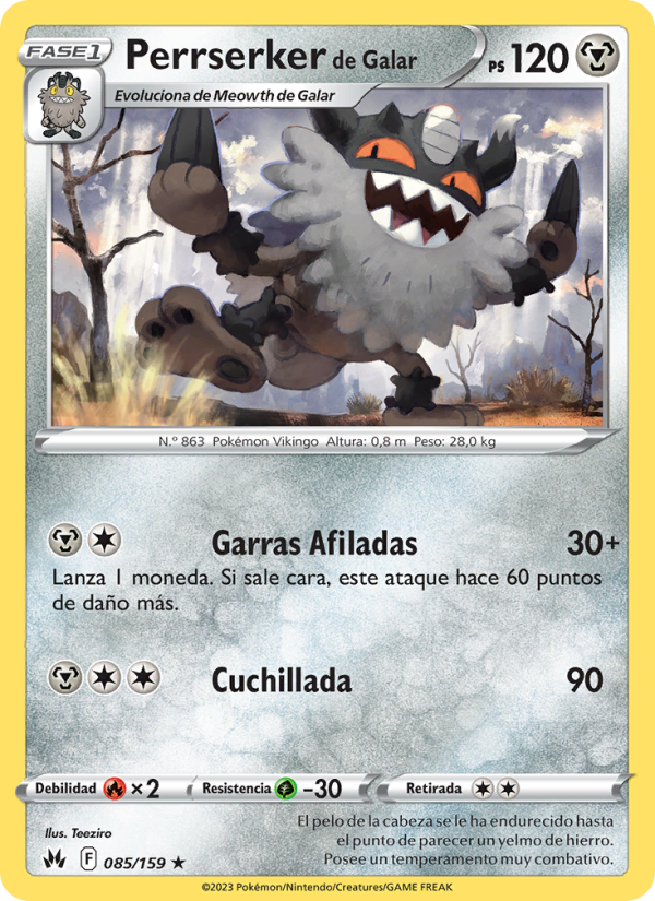Perrserker de Galar 085 — Cenit Supremo (Spanish Pokémon TCG card)