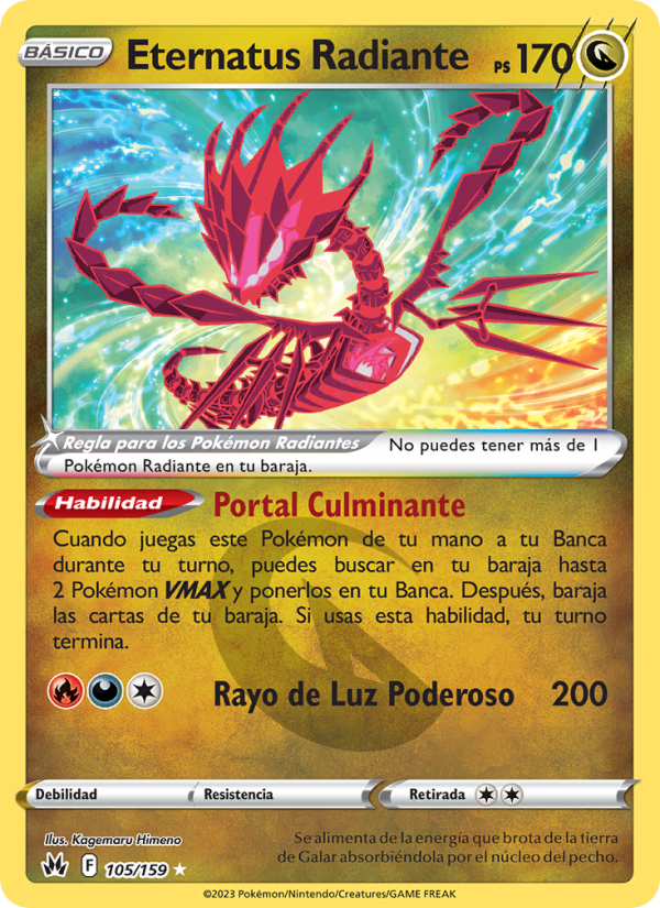 Eternatus Radiante 105 — Cenit Supremo (Spanish Pokémon TCG card)