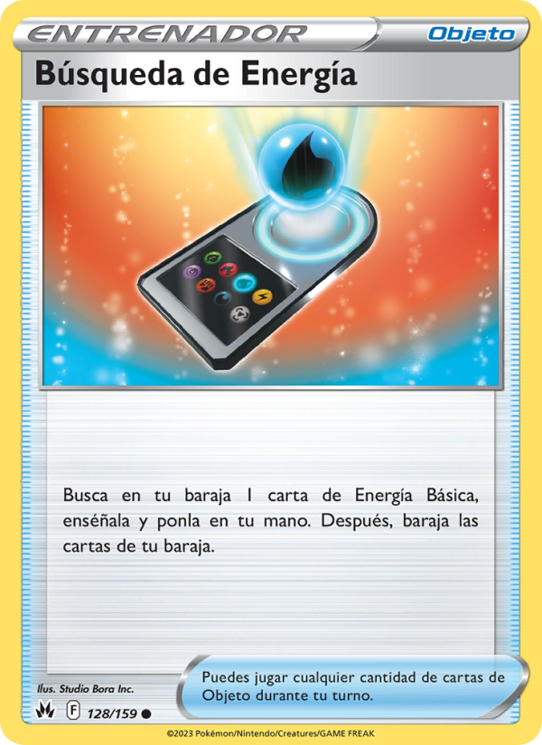 Búsqueda de Energía 128 — Cenit Supremo (Spanish Pokémon TCG card)