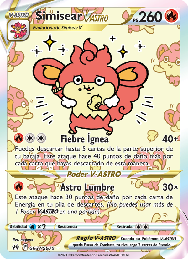 Simisear V-ASTRO GG37 — Cenit Supremo (Spanish Pokémon TCG card)
