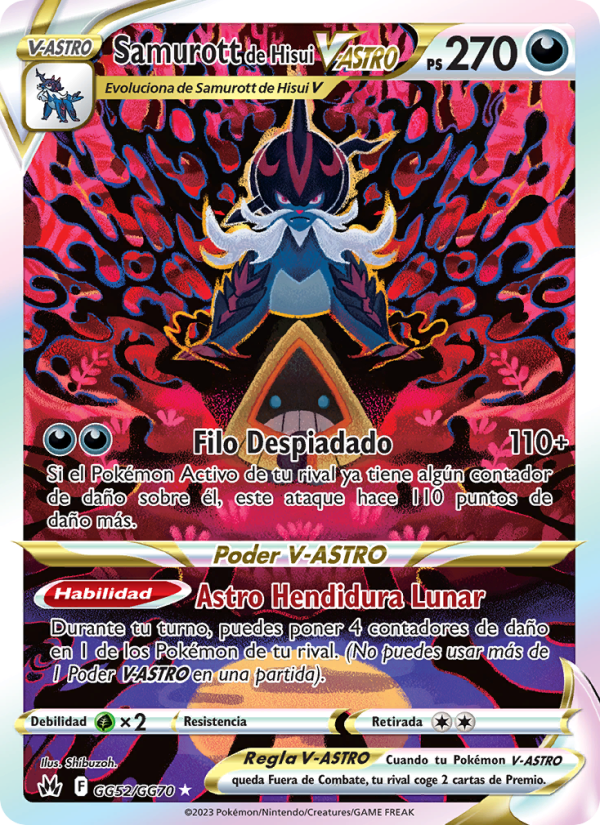 Samurott de Hisui V-ASTRO GG52 — Cenit Supremo (Spanish Pokémon TCG card)