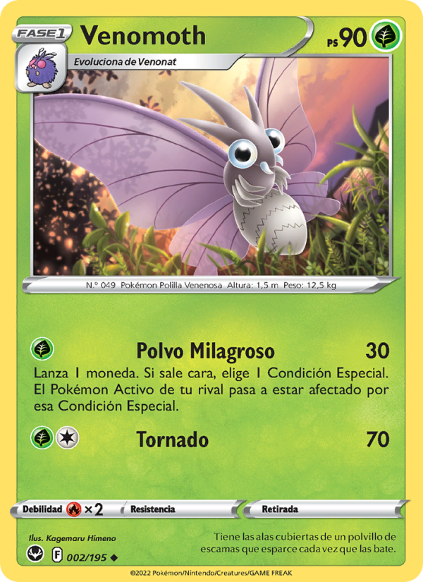Venomoth 002 — Tempestad Plateada (Spanish Pokémon TCG card)