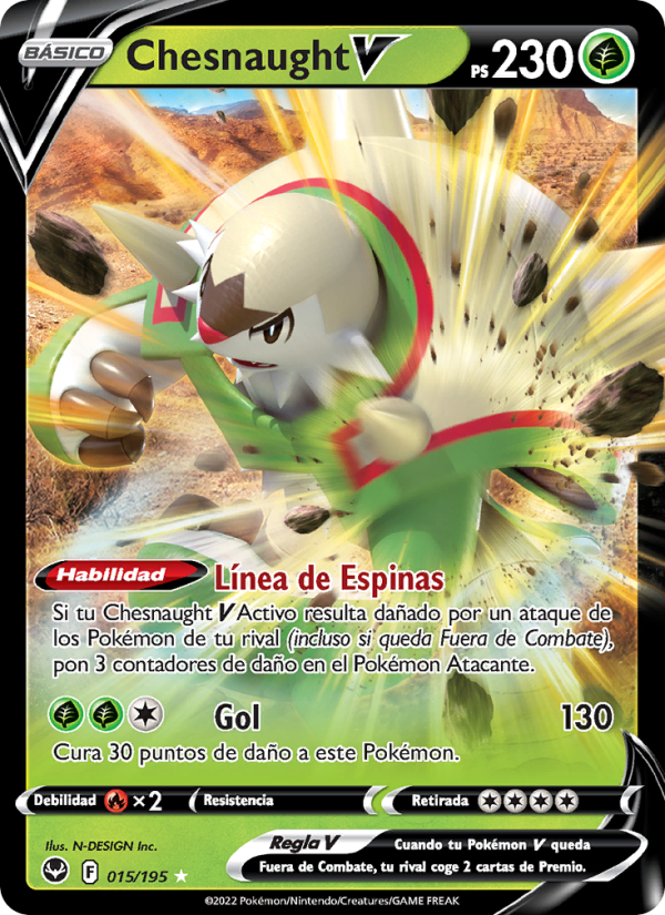 Chesnaught V 015 — Tempestad Plateada (Spanish Pokémon TCG card)