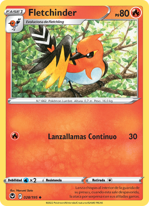 Fletchinder 028 — Tempestad Plateada (Spanish Pokémon TCG card)