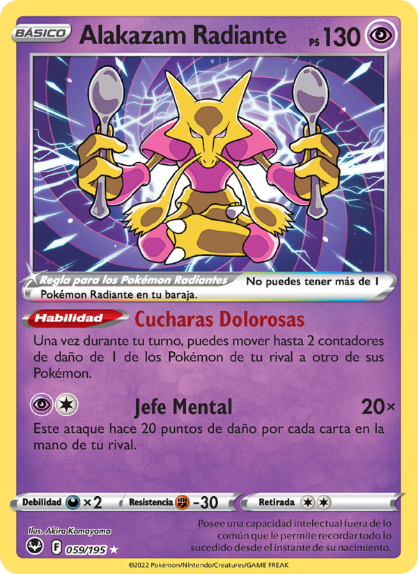 Alakazam Radiante 059 — Tempestad Plateada (Spanish Pokémon TCG card)