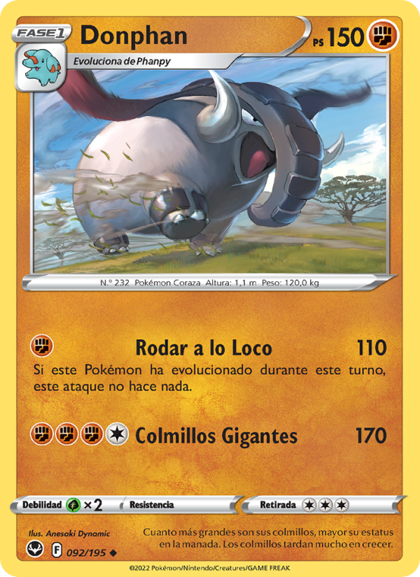 Donphan 092 — Tempestad Plateada (Spanish Pokémon TCG card)