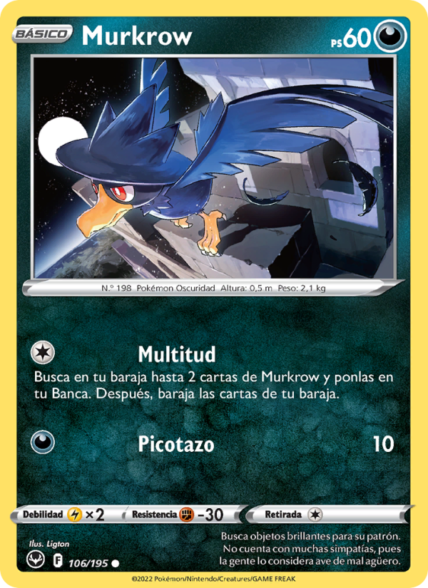 Murkrow 106 — Tempestad Plateada (Spanish Pokémon TCG card)