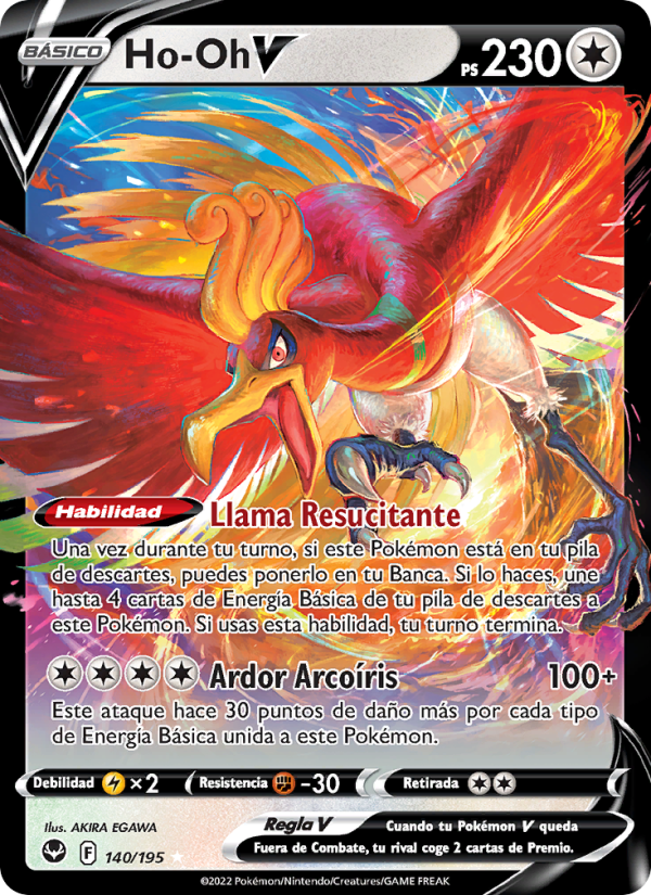 Ho-Oh V 140 — Tempestad Plateada (Spanish Pokémon TCG card)