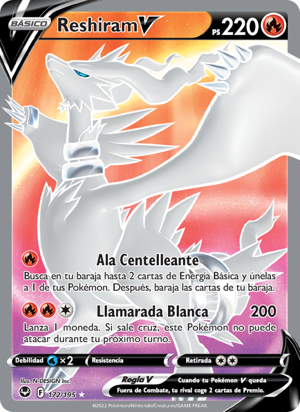 Reshiram V 172 — Tempestad Plateada (Spanish Pokémon TCG card)