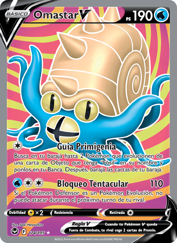 Omastar V 174 — Tempestad Plateada (Spanish Pokémon TCG card)