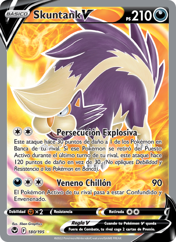 Skuntank V 180 — Tempestad Plateada (Spanish Pokémon TCG card)