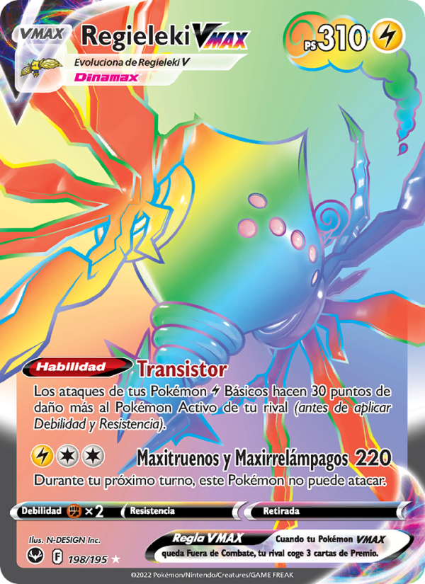 Regieleki VMAX 198 — Tempestad Plateada (Spanish Pokémon TCG card)
