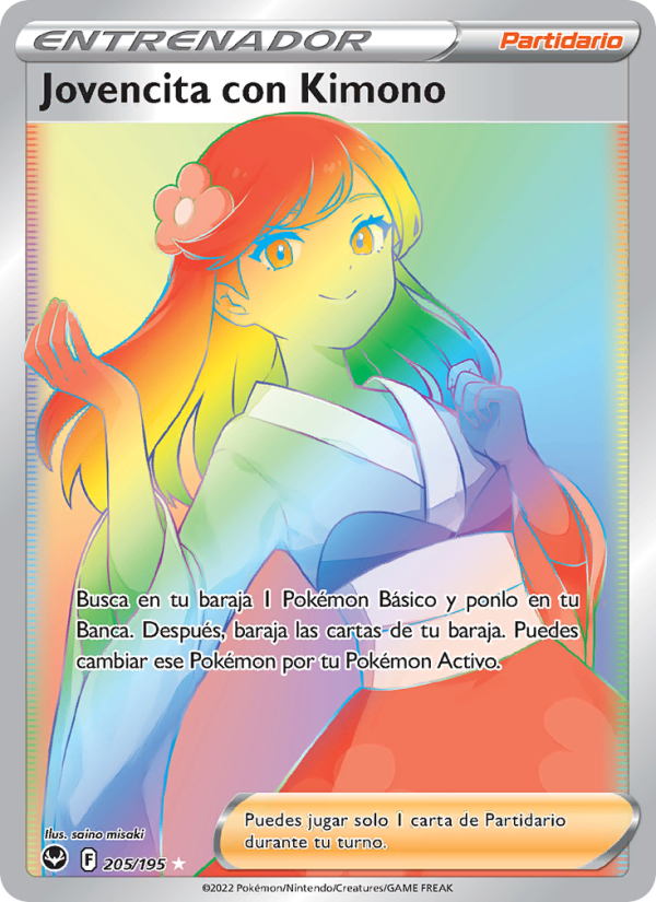 Jovencita con Kimono 205 — Tempestad Plateada (Spanish Pokémon TCG card)