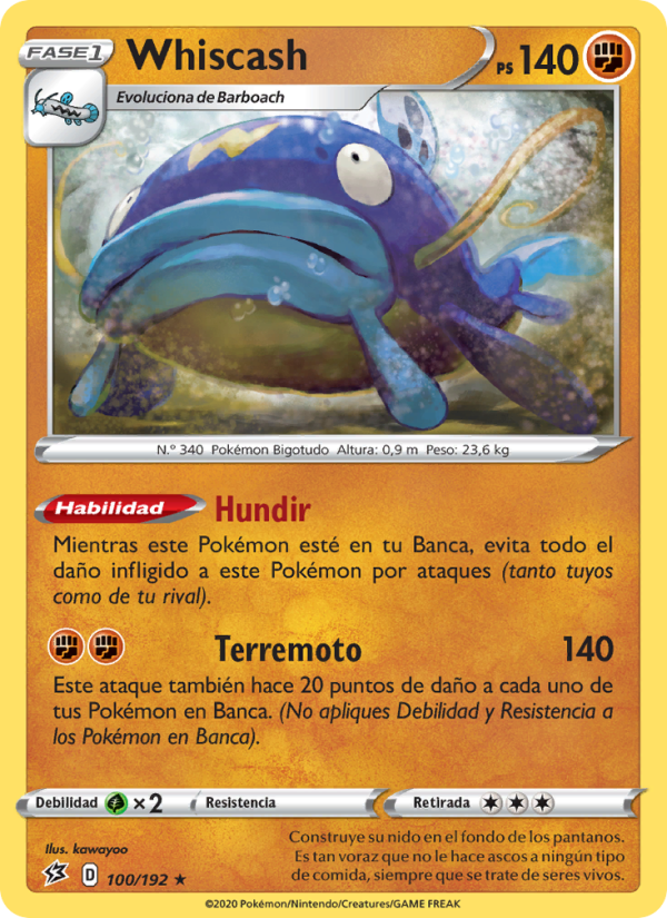 Whiscash 100 — Choque Rebelde (Spanish Pokémon TCG card)