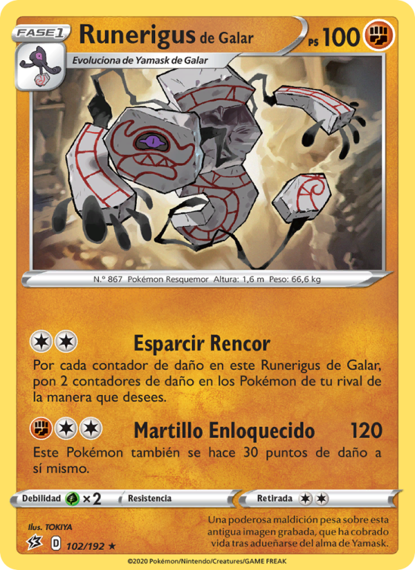 Runerigus de Galar 102 — Choque Rebelde (Spanish Pokémon TCG card)