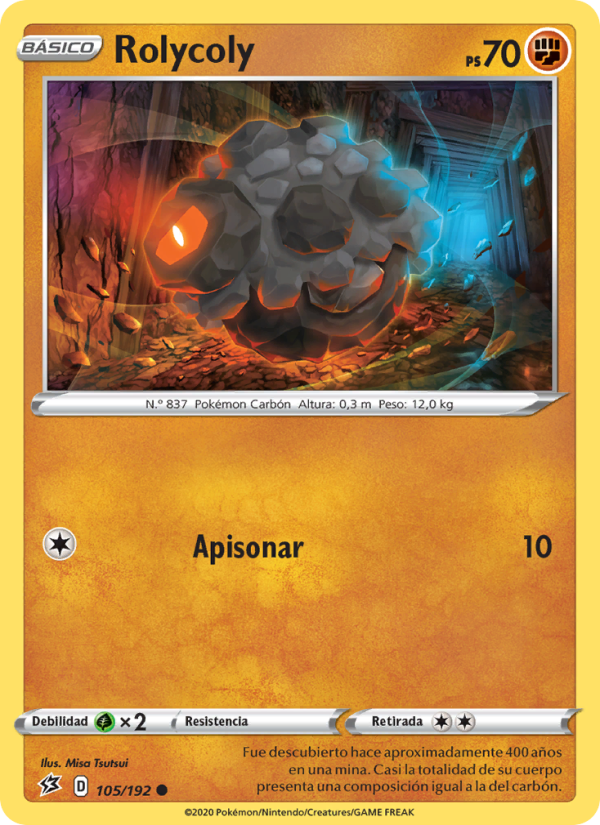Rolycoly 105 — Choque Rebelde (Spanish Pokémon TCG card)