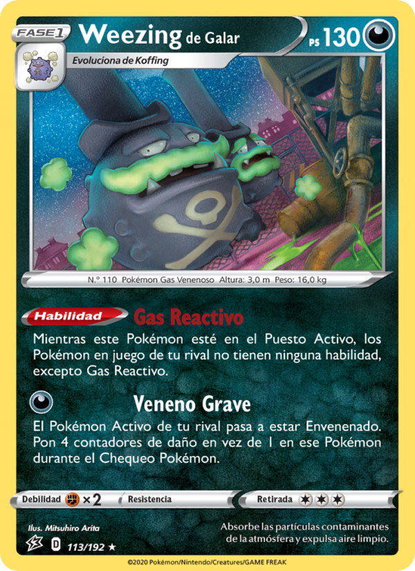 Weezing de Galar 113 — Choque Rebelde (Spanish Pokémon TCG card)