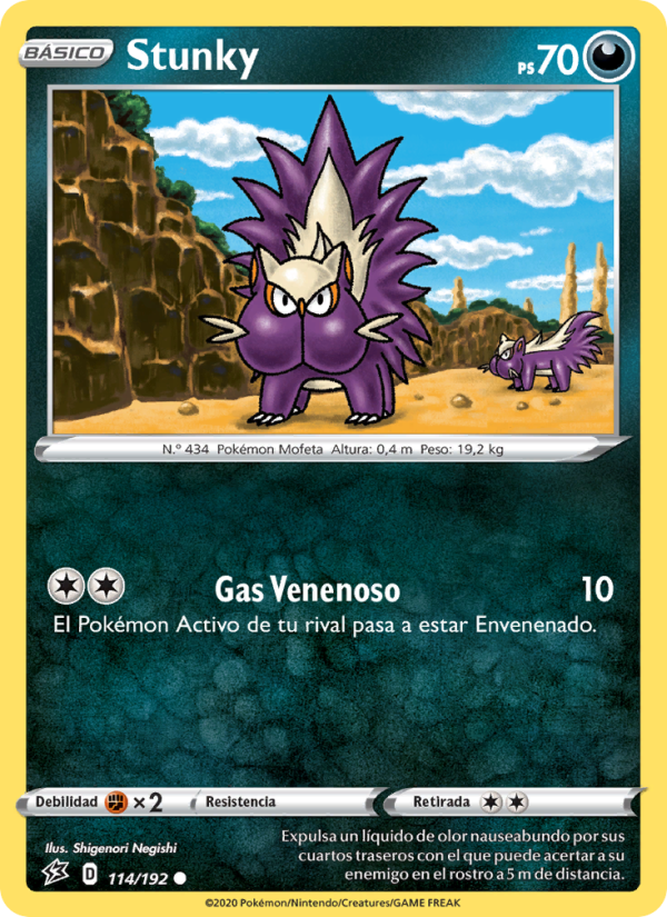 Stunky 114 — Choque Rebelde (Spanish Pokémon TCG card)